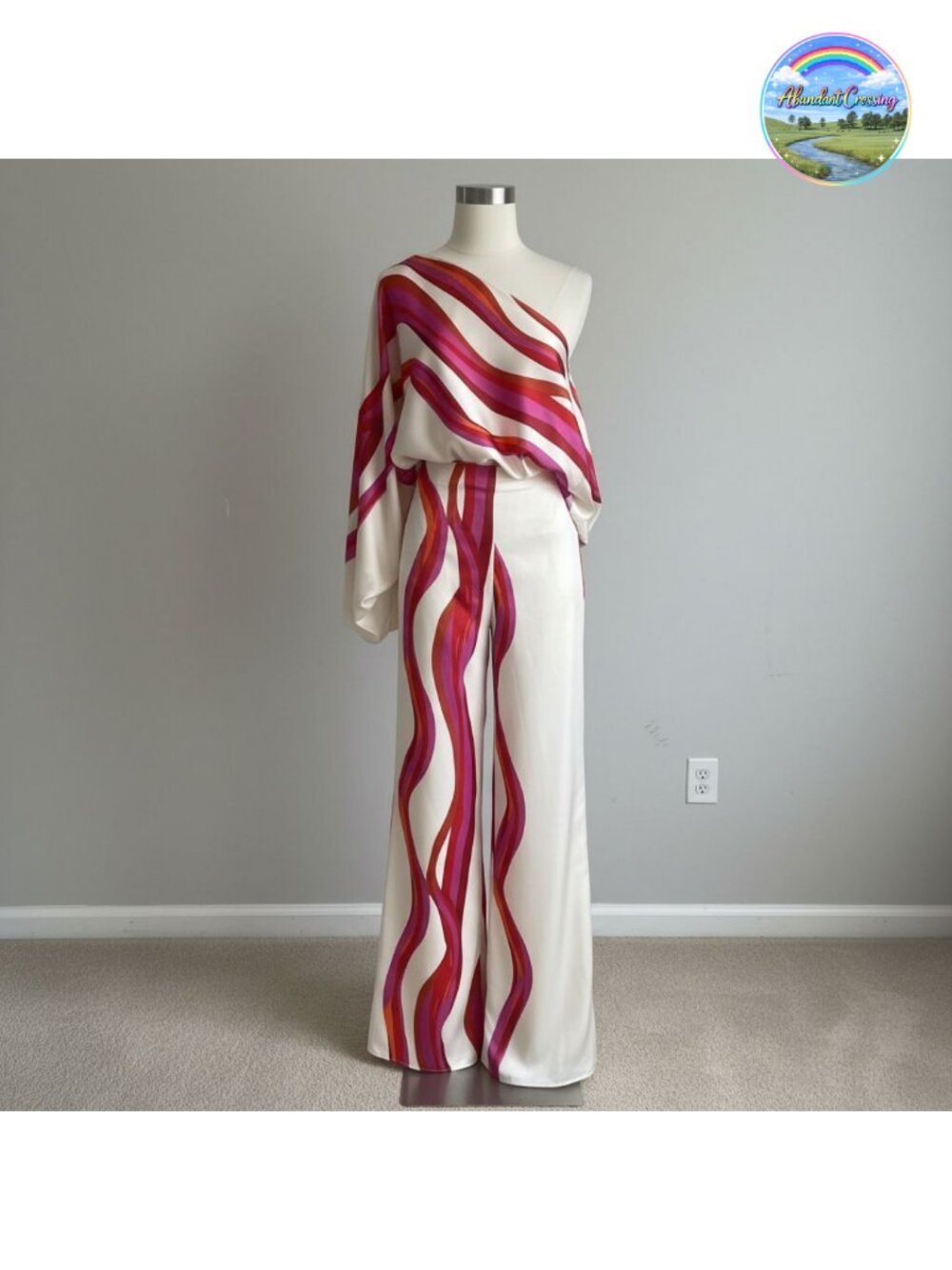 Womens 2 Piece Satin Wide Leg Pant Set Off Shoulder Long Sleeve